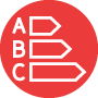 red circular icon with three labeled arrows A B C indicating a ranked list or selection process suitable for ten options