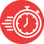 red stopwatch icon with motion lines indicating speed and efficiency tracking time relevant for 6 seconds timing activities