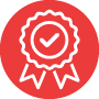red badge with check mark symbol representing quality or achievement milestone of 17 years